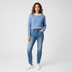 GAP Womens Xlarge Waffle Knit Raglan Sleeve Heather Blue Wool Sweater